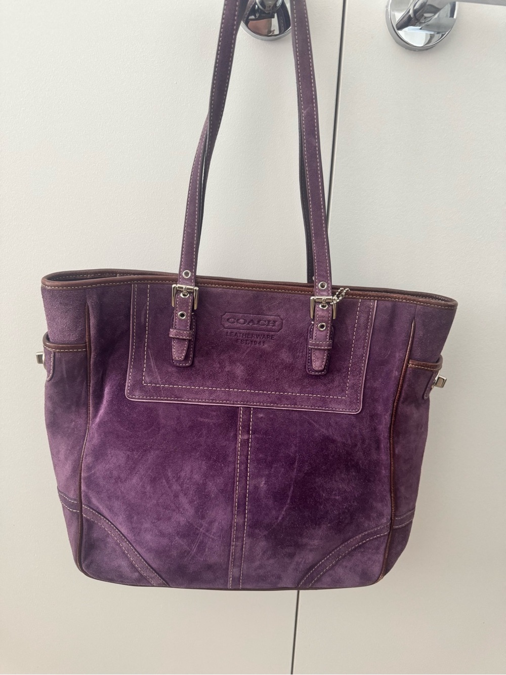 Vintage Y2K Hampton Coach Deep Purple Suede Tote Bag - Perfect Condition